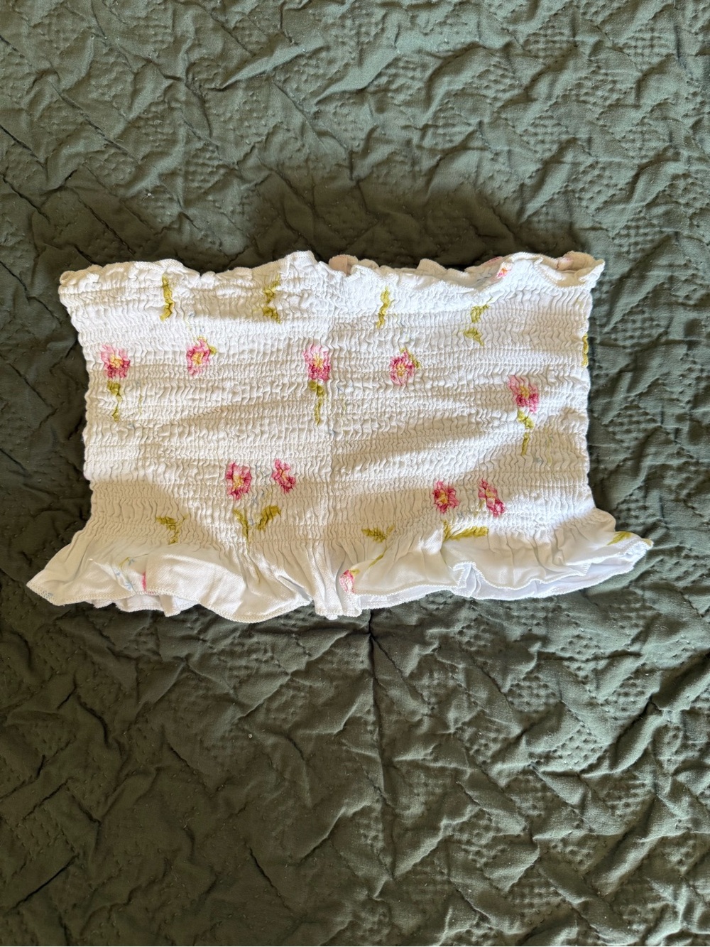 PACSUN White Smocked Floral Strapless Tube Top